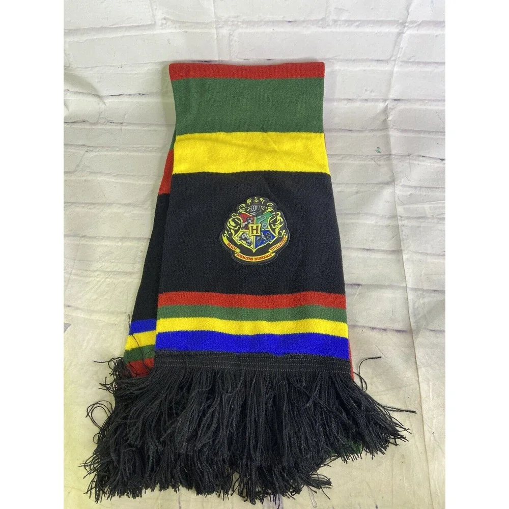 Harry Potter Crest Logo Multicolor Striped Winter Scarf with Fringe Adult Unisex
